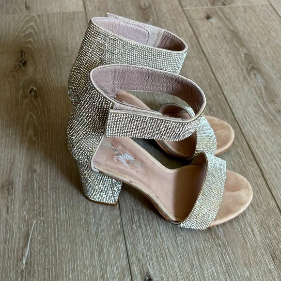 Jeffrey Campbell Silver Sparkly Thick Heel Sandals Size 5.5. - Picture 5 of 12